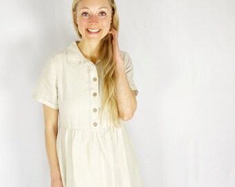 Linen Dress, Light Beige Dress, Linen Mid-Calf Dress, Linen Women Clothing, Sunnyvale, Mothers Day GIft