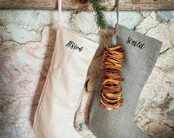 Stocking, Christmas Stocking, Personalized Stocking, LINEN Stocking, Stocking tag Personalized, in 40 different colors, Christmas Gift