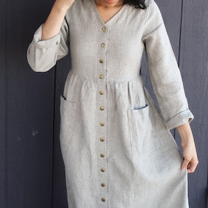 Linen Dress with Sleeves, LA MESA / Stylish Casual Dress with Snaps / Long Linen Dress / Various Color Options / Ideal for Mother's Day Gift