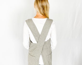 CROSS BACK APRON with pockets / Japanese style linen apron, Vegas/ Mothers Day