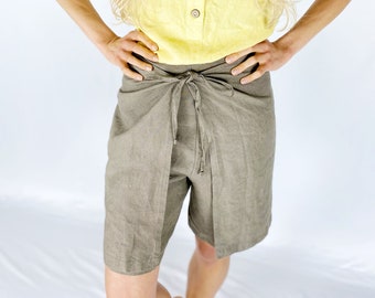 Linen Shorts, GALVESTON / Overlapping waist linen skirt shorts / Summer Outfit / Mothers Day Gift