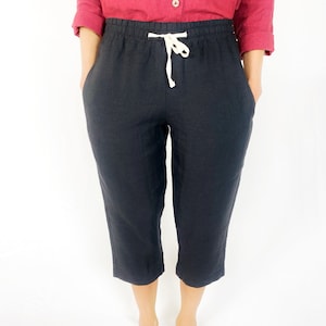 Ready to go Cropped Linen pants with hidden side pockets / Casual linen Pants / Women pants with Elastic waistline / Mothers Day Gift