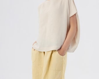 Completo da salotto in lino: pantaloni a gamba larga (Austin) e top rilassato (Brooklyn), regalo per la festa della mamma