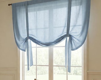 Natural Linen Tie-Up Curtain, Organic Flax Cafe Curtain,  Fabric Blinds, door curtain, Kitchen Drape, home_1029