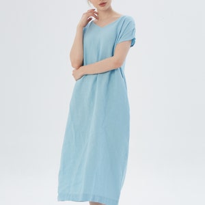 Long Linen Dress V Neck, MONTEREY / Maxi Dress / Washed linen tunic / available in different colors/ Mothers Day image 5