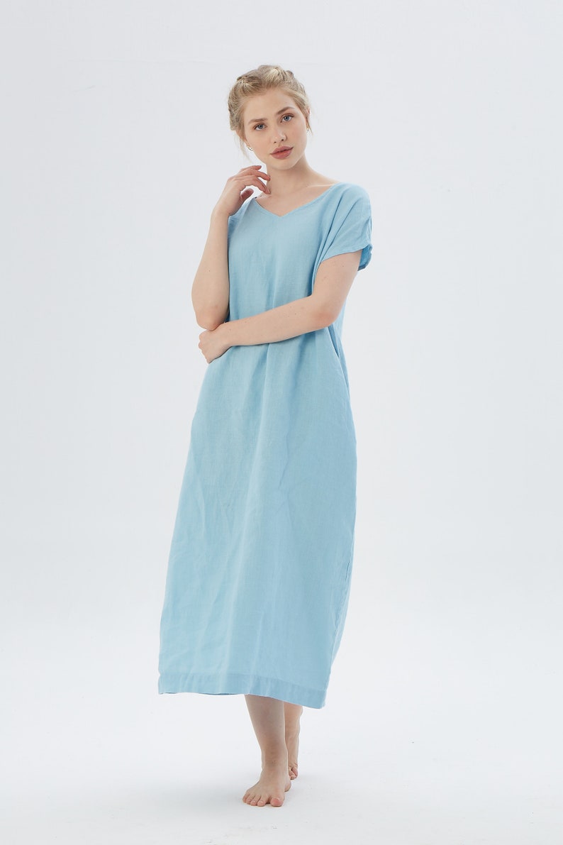 Long Linen Dress V Neck, MONTEREY / Maxi Dress / Washed linen tunic / available in different colors/ Mothers Day image 5