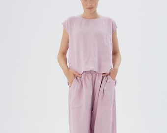 Linen Set womens clothing, linen pajama set (Wide leg linen pants, AUSTIN and top, Monroe) / Mothers Day  Gift