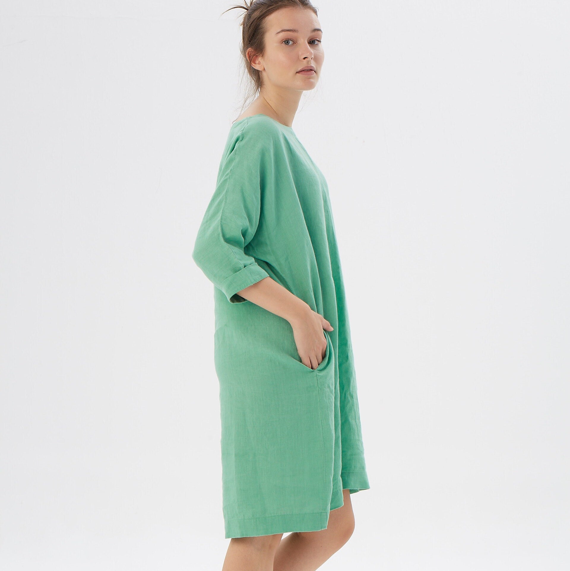 Linen Dress with Long Sleeves, FLORIDA, Linen Dress, Lounge Wear, Linen  Tunic