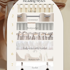 The image is a collage of various curtain styles, each with a different heading, arranged in a visually appealing manner.