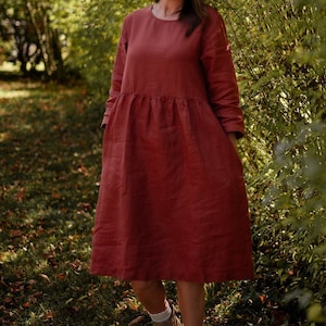 Linen Fall dress with long Sleeves, LA JOLLA, Sustainable Linen Wardrobe, Mothers Day Gift image 3