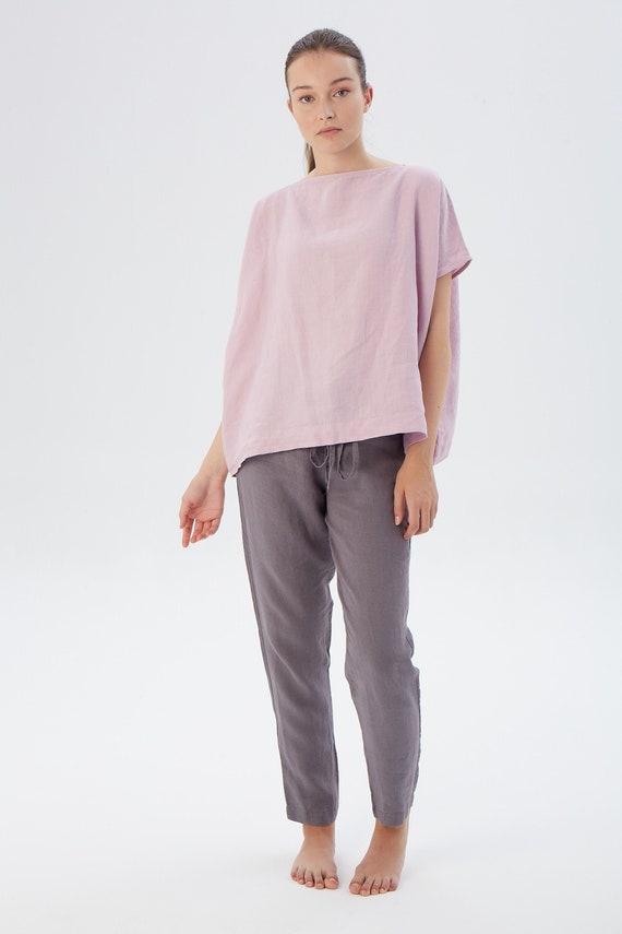 Basic linen top in boat neck, BROOKLYN / Washed linen loose blouse / available in different colors / Mothers Day Gift
