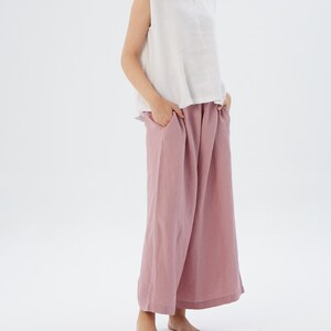 Wide leg linen pants with hidden side pockets AUSTIN HIDE / Elastic waist linen pants at your desired length / Mothers Day Gift image 6