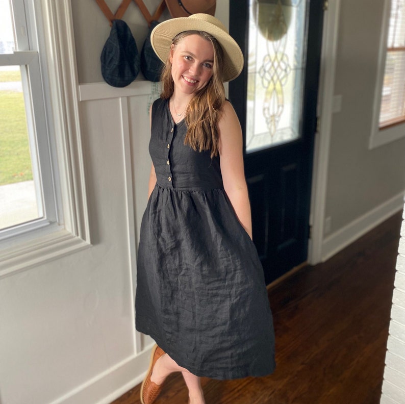V-neck Linen Dress with Tie-Back Detail, SONOMA / Nursing dress with wooden buttons / available in 40 colors / Mothers Day Gift image 8