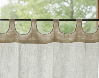 Tenda da caffè in lino personalizzata, 1 pannello, tende Sabby Chic in lino, tenda da caffè francese in lino semitrasparente con passanti smerlati, home_1023