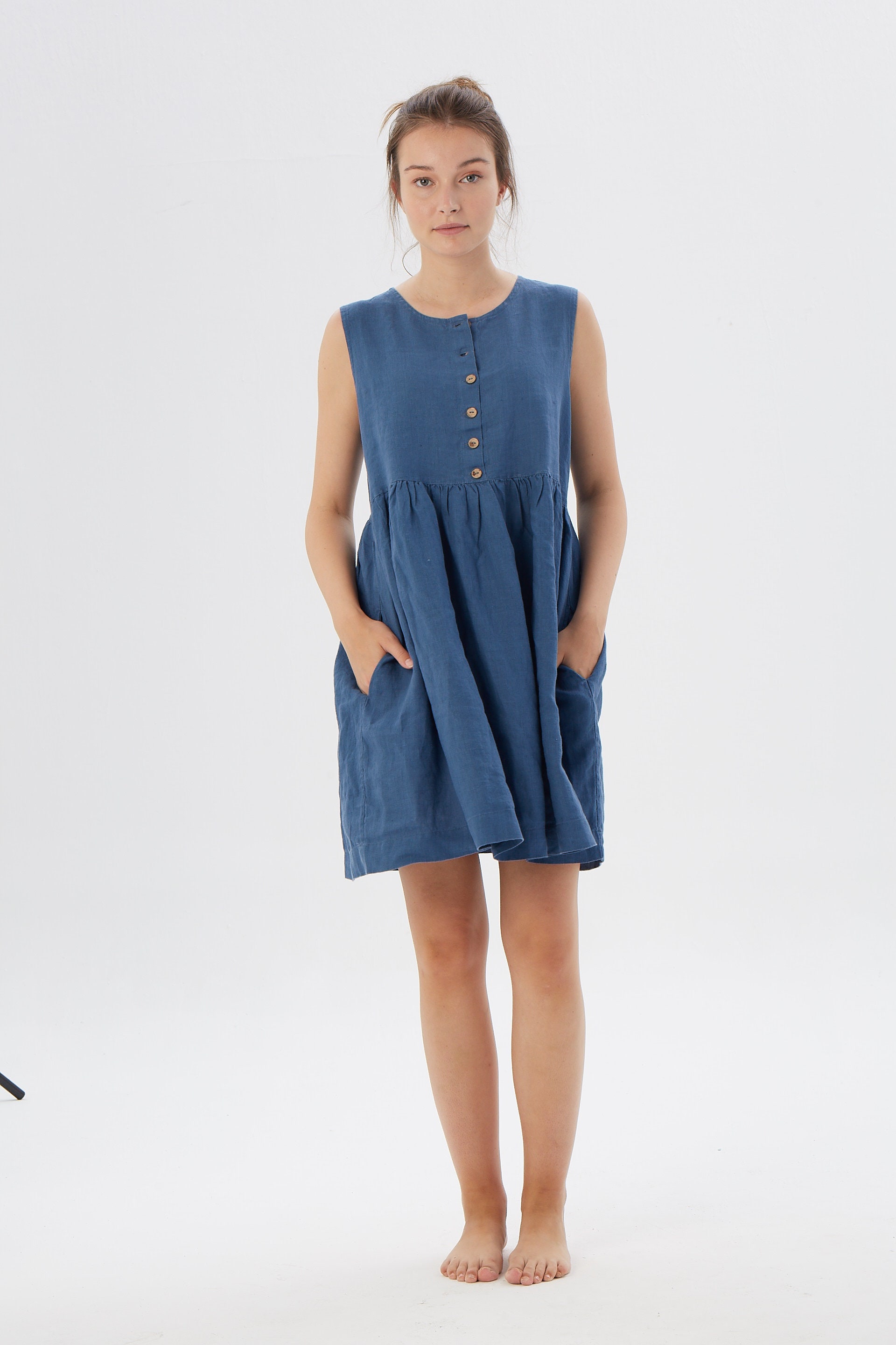 linen side button dress