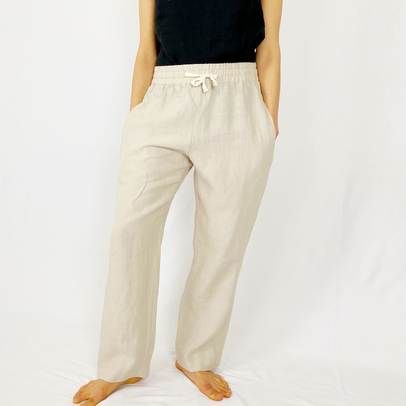 READY TO GO Linen pants with hidden side pockets / Loose linen Pants / Women pants with Elastic waistline / Mothers Day Gift image 5