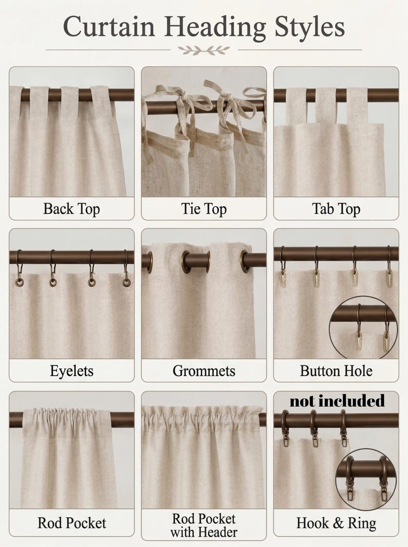 Linen Curtain (1 Panel) with Ruffles, Ruffled Cafe Curtain, Cloth Divider, Flax Curtains, Natural curtains, Extra Long curtains image 9
