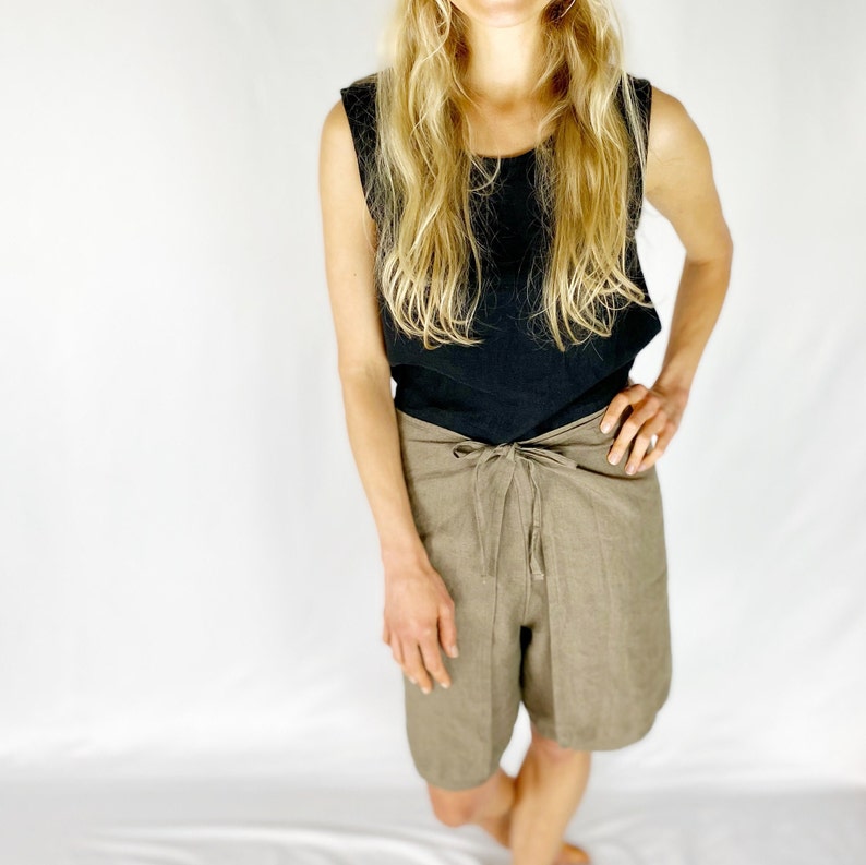 Linen Shorts, GALVESTON / Overlapping waist linen skirt shorts / Summer Outfit / Mothers Day Gift image 7