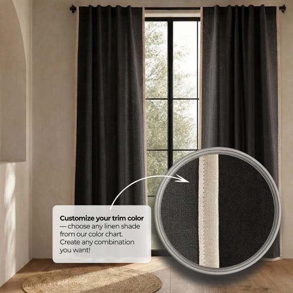 Cortina de lino (1 panel) con ribete, cortina de café con ribete, separador de tela, cortinas de lino, cortinas naturales, cortinas extralargas, home_1024
