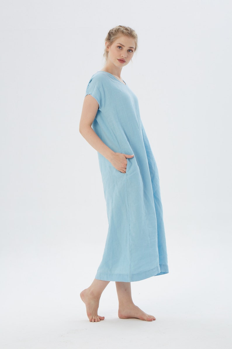 Long Linen Dress V Neck, MONTEREY / Maxi Dress / Washed linen tunic / available in different colors/ Mothers Day image 7