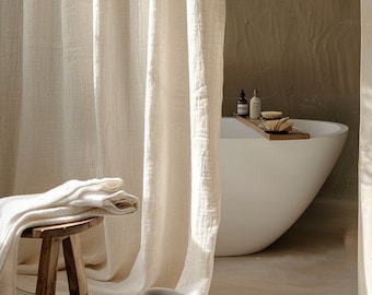 Cortina de ducha de lino, 1 panel con corbatas u opciones de bolsillo para varillas, cortina de ducha de lino, regalo del Día de las Madres
