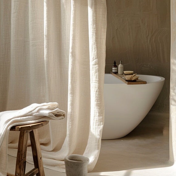 Linen Shower Curtain Linen Shower Curtain Washed Linen Drapes Bathroom Drapery. Door Curtain Privacy Curtains Bookshelf Valances Etsy UK