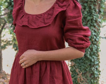 linen-blend puff sleeve mini dress Jolie. Puff Sleeve Linen Mini Dress – ELF main image 1