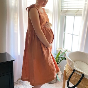 Linen Shoulder-Tie Dress, ANAHEIM / Maternity dresses for photo shoot / Linen Dress / Capsule Wardrobe / Mothers Day Gift image 3