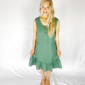 SeaGreen Linen Dress with Front Snap Closure, OAKLAND Mothers Day Gift image 7