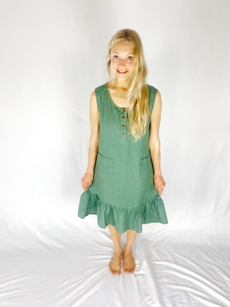 SeaGreen Linen Dress with Front Snap Closure, OAKLAND Mothers Day Gift image 7