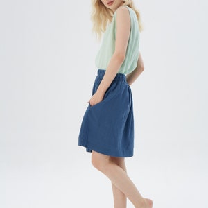 Jeans Blue Linen Mini Skirt Skirt with Hidden Pocket, LA JOLLA Customizable Length & Colors image 2