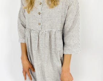 Linen dress with long sleeves and hidden side pockets San Clemente Washed and soft linen dress with buttons Women Linen Dress Flax Dress