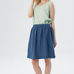 Jeans Blue Linen Mini Skirt Skirt with Hidden Pocket, LA JOLLA Customizable Length & Colors image 5