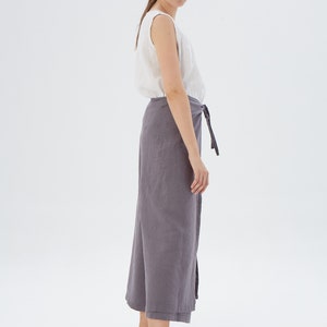 Wide leg wrap around linen pants TEXAS / Overlapping waist linen skirt pants at your desired length / Mothers Day Gift image 5
