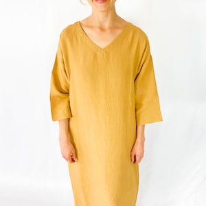 Linen Long Dress, Carmel / V neck Dress / Washed linen tunic / Linen Maxi Dress / in 40 colors / Mothers Day Gift