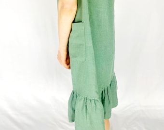 SeaGreen Linen Dress with Front Snap Closure, OAKLAND - Mothers Day Gift