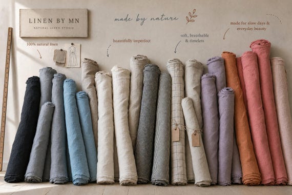 European Flax Linen Fabric by the Yard: GOTS Certified, Pre-Washed, Pre-Shrunk (175-190gsm)