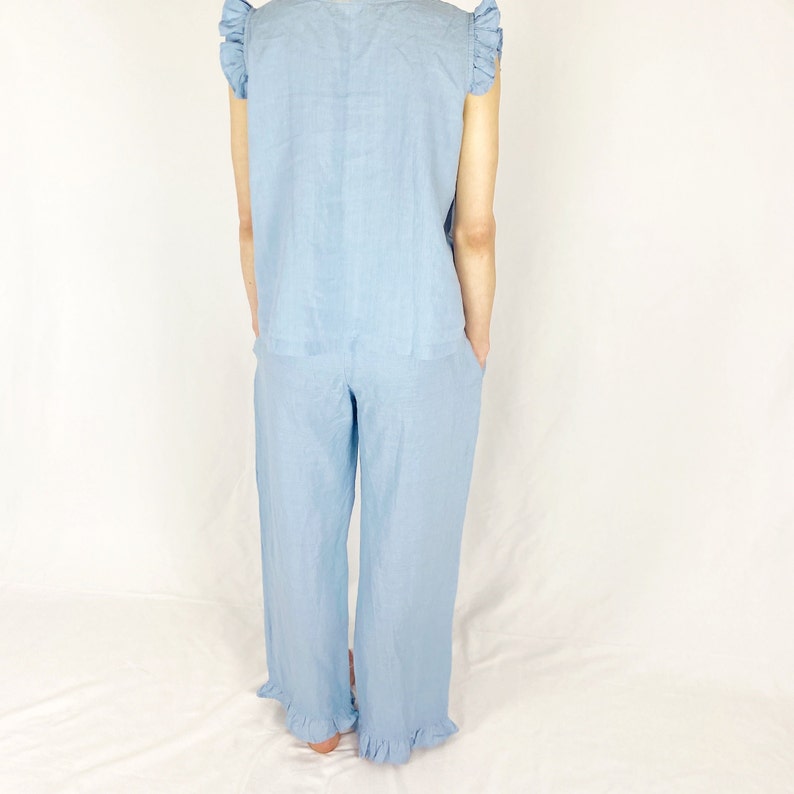 Linen Pants With Ruffles / Linen Pants With Elastic Waist / Linen Blue ... — free download