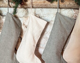 Christmas Linen Stockings without Cuff - Personalized Linen Socks -  Xmas Stockings - Eco-Friendly Gift for the family