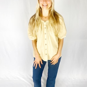Balloon Sleeve Linen Blouse, Puffy Sleeve Linen Top, Linen