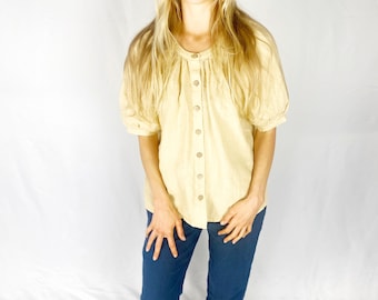 Ready to Go Puffy sleeve linen top, Balloon sleeve linen blouse, loose-fit women top, linen shirt POET, Shirt with buttons, Mothers Day Gift