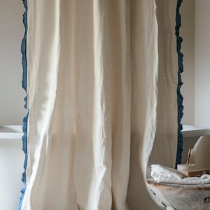 Linen Curtain (1 Panel) with Ruffles, Ruffled Cafe Curtain, Cloth Divider, Flax Curtains, Natural curtains, Extra Long curtains image 2