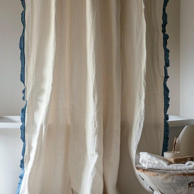 Linen Curtain (1 Panel) with Ruffles, Ruffled Cafe Curtain, Cloth Divider, Flax Curtains, Natural curtains, Extra Long curtains image 2
