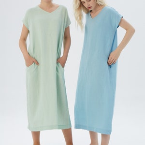 Long Linen Dress V Neck, MONTEREY / Maxi Dress / Washed linen tunic / available in different colors/ Mothers Day image 8