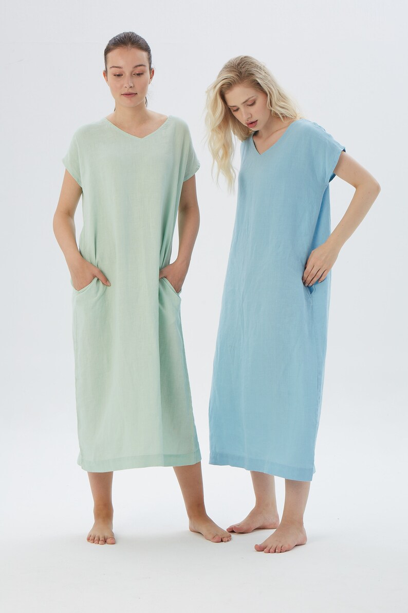 Long Linen Dress V Neck, MONTEREY / Maxi Dress / Washed linen tunic / available in different colors/ Mothers Day image 8