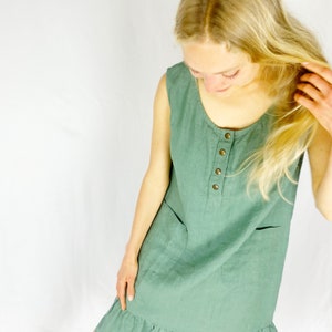 SeaGreen Linen Dress with Front Snap Closure, OAKLAND Mothers Day Gift image 8