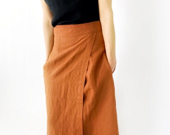 Wrap Skirt / Overlapping waist linen skirt at your desired length / Wrap linen Skirt / Mothers Day Gift