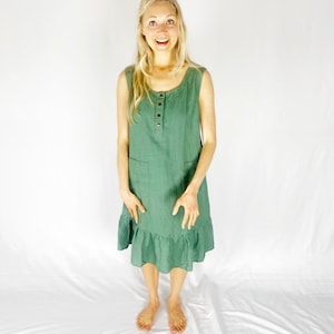 SeaGreen Linen Dress with Front Snap Closure, OAKLAND Mothers Day Gift image 4