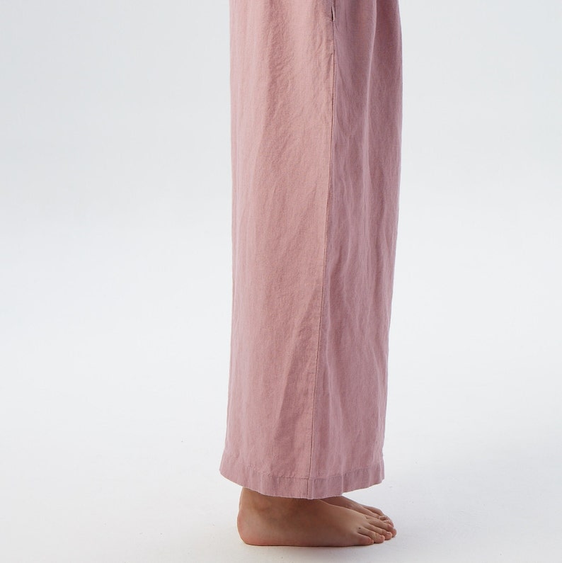 Wide leg linen pants with hidden side pockets AUSTIN HIDE / Elastic waist linen pants at your desired length / Mothers Day Gift image 3