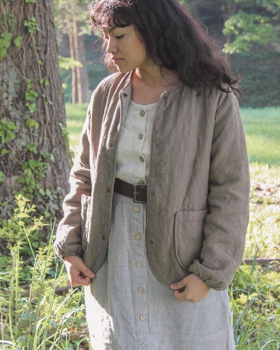 Reversible Linen padding coat linen wrap jacket washed linen jacket organic quilted coat linen women clothing Gift for Her dress_120